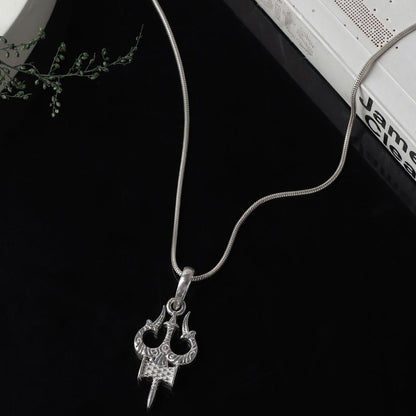 Akshat Sapphire Sterling Silver (92.5% purity) Spiritual Shiva Trishul Chain Pendant  (Pendant with Rope Chain-22 inches) for Men & Women Pure Silver Divine Shiva Trishul Chain Locket for Good Health & Wealth