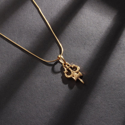 22CT Gold Plated Sterling Silver 92.5% Purity God Shiva Trishul Pendant with Rope Chain 22 Inches for Men by Akshat Sapphire MPSR7007_Gold