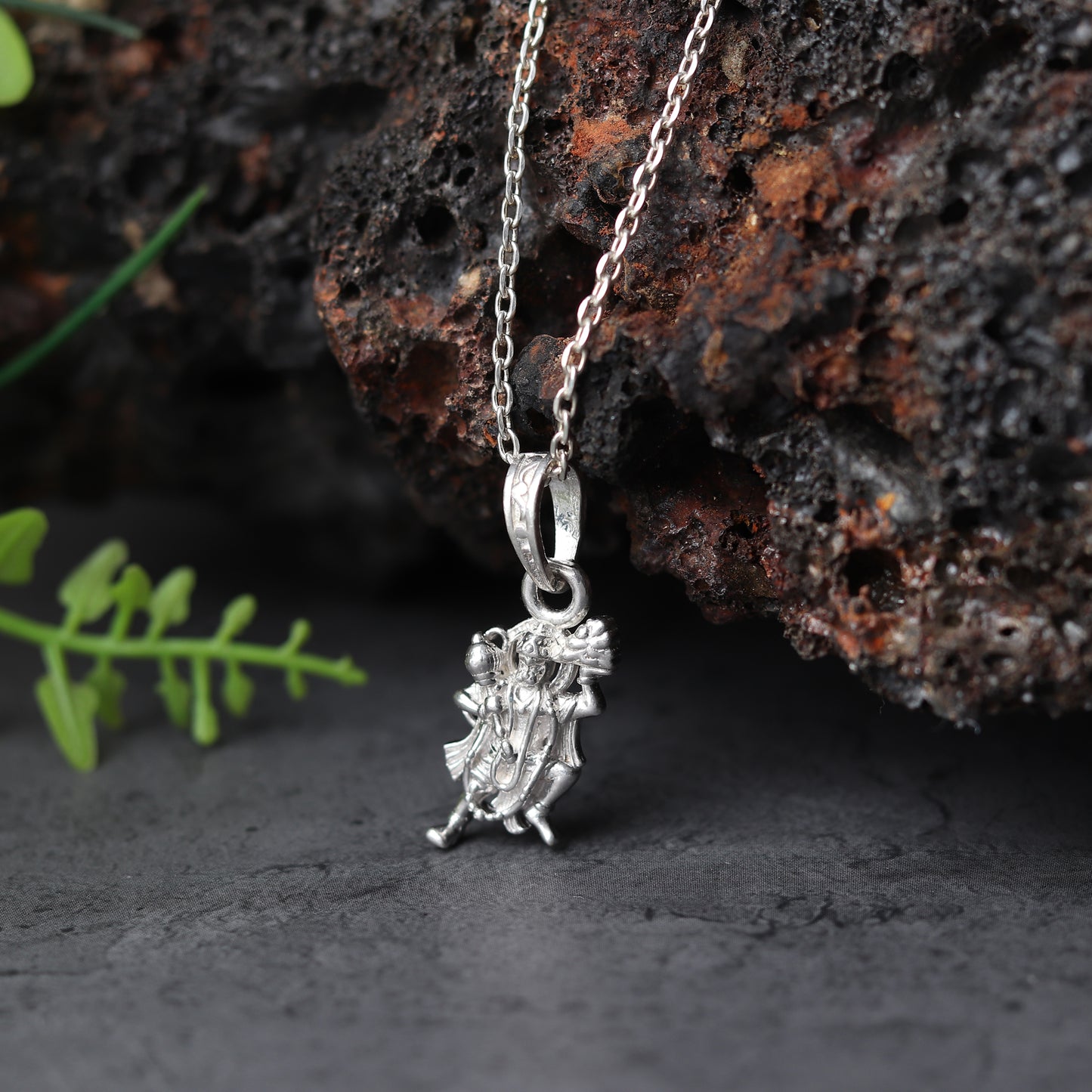 God Hanuman Chain Pendant (Pendant with Rope Chain- 22 inches) for Men & Women Pure Silver Lord bajrang bali Chain Locket for Good Health & Wealth