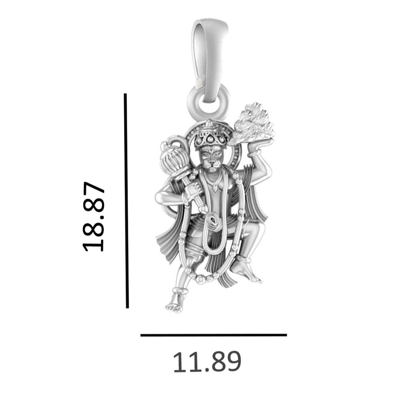 God Hanuman Chain Pendant (Pendant with Rope Chain- 22 inches) for Men & Women Pure Silver Lord bajrang bali Chain Locket for Good Health & Wealth