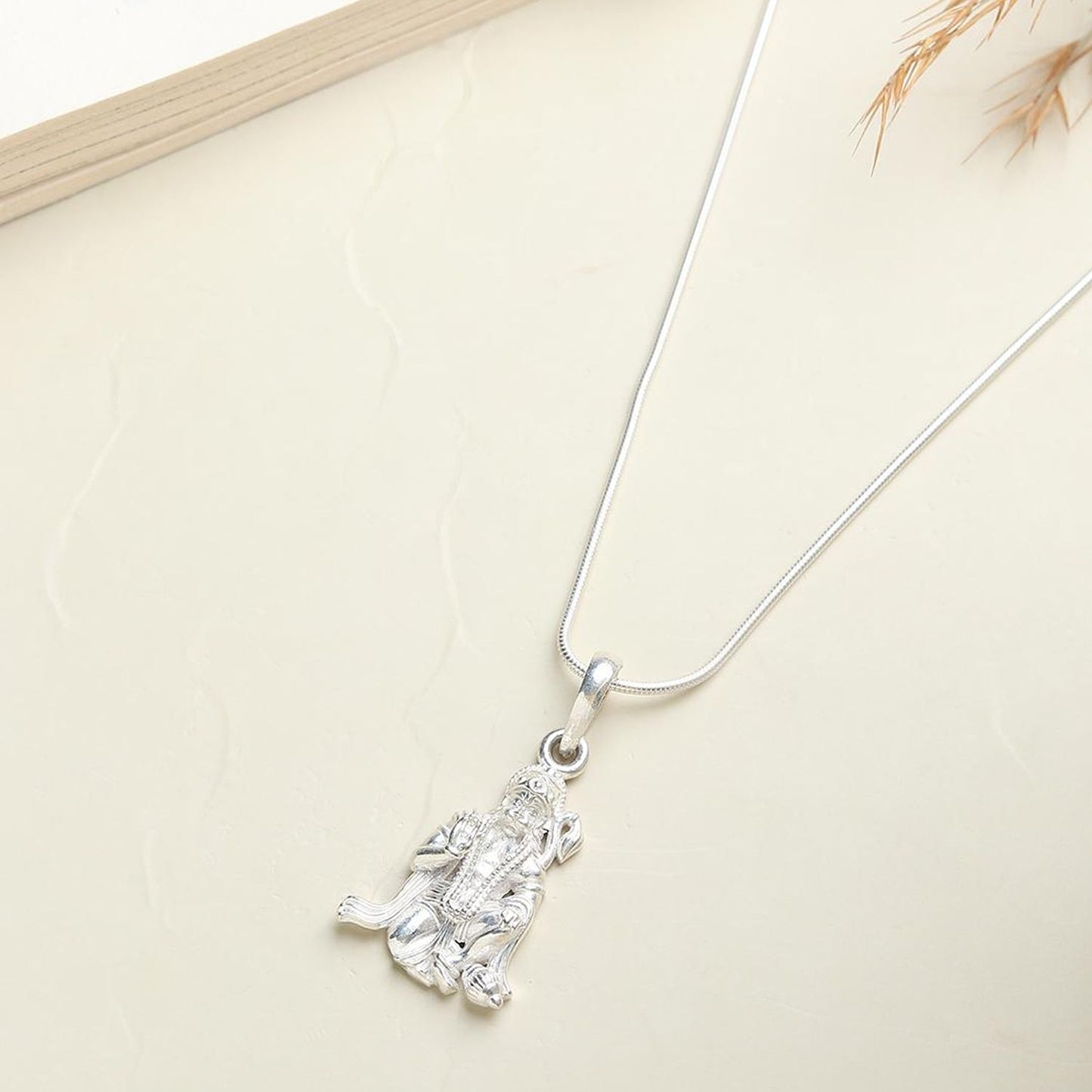 God Hanuman Chain Pendant (Pendant with Rope Chain- 22 inches) for Men & Women Pure Silver Lord bajrang bali Chain Locket for Good Health & Wealth