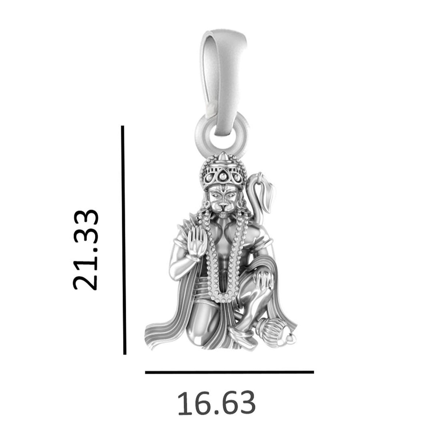 God Hanuman Chain Pendant (Pendant with Rope Chain- 22 inches) for Men & Women Pure Silver Lord bajrang bali Chain Locket for Good Health & Wealth