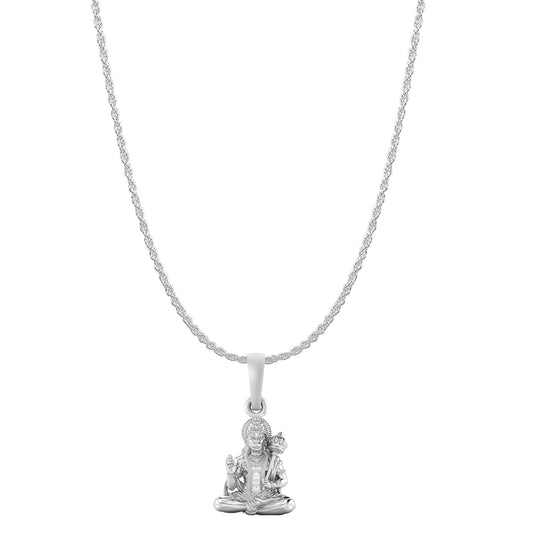 God Hanuman Chain Pendant (Pendant with Rope Chain- 22 inches) for Men & Women Pure Silver Lord bajrang bali Chain Locket for Good Health & Wealth