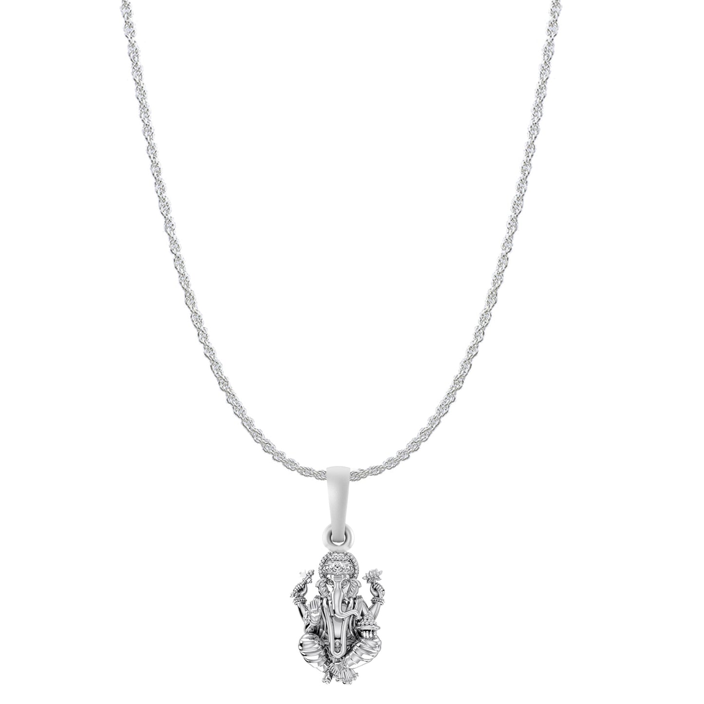 Akshat Sapphire Sterling Silver (92.5% purity) God Ganesha Chain Pendant (Pendant with Rope Chain-22 inches) for Men & Women Pure Silver Lord Ganapathy Chain Locket for Good Health & Wealth