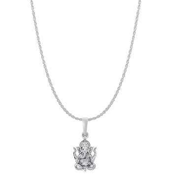 Akshat Sapphire Sterling Silver (92.5% purity) God Ganesha Chain Pendant (Pendant with Rope Chain-22 inches) for Men & Women Pure Silver Lord Ganapathy Chain Locket for Good Health & Wealth
