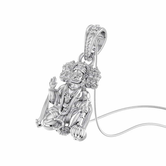 Akshat Sapphire Sterling Silver (92.5% purity) God Panchmukhi Hanuman Chain Pendant (Pendant with Rope Chain- 22 inches) for Men & Women Pure Silver Lord Panchmukhi Hanuman Chain Locket for Good Health & Wealth
