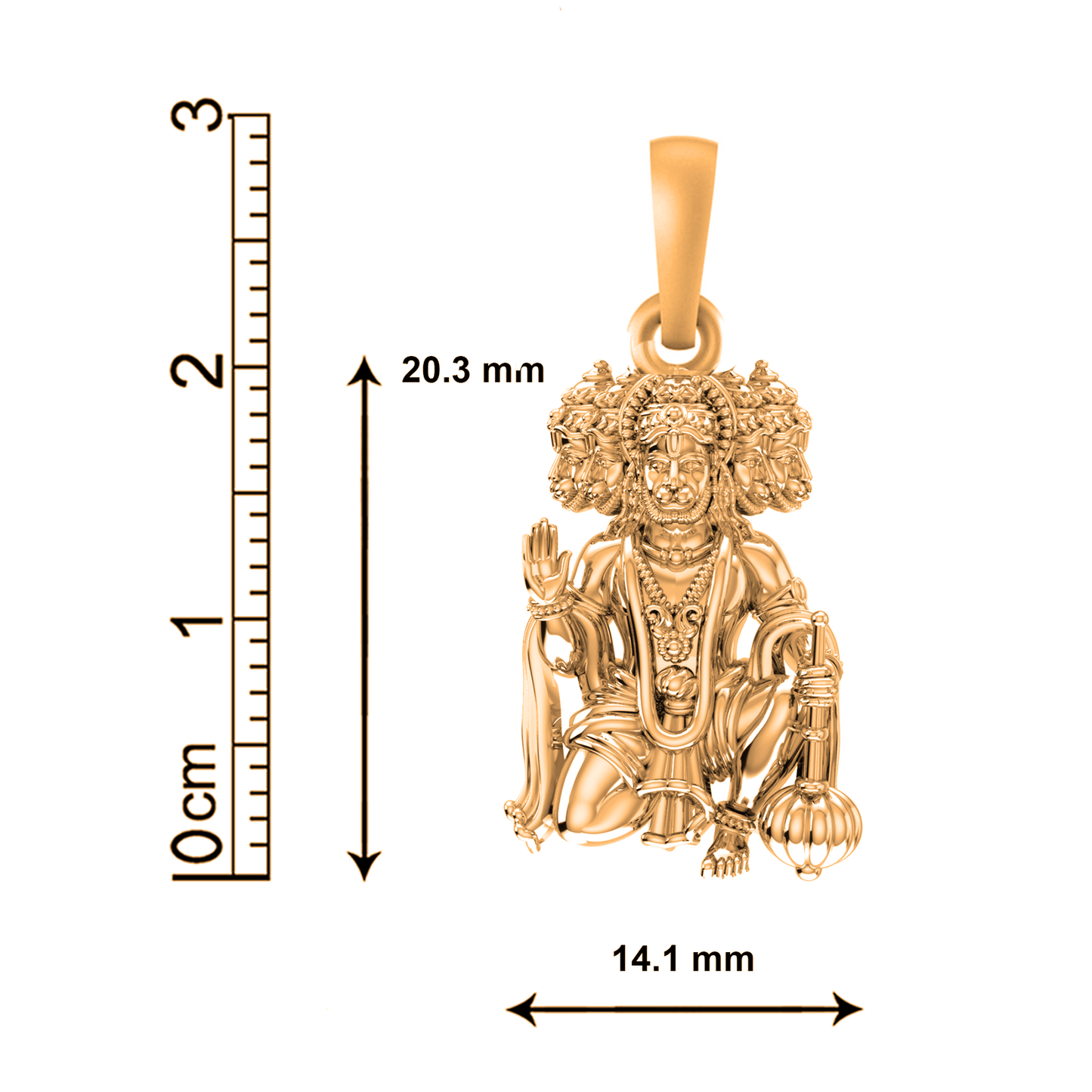 22KT Gold Plated Sterling Silver (92.5% Purity) Pure Silver God Panchmukhi Hanuman Chain Pendant (Locket with Rope Chain- 22 inches) for Men