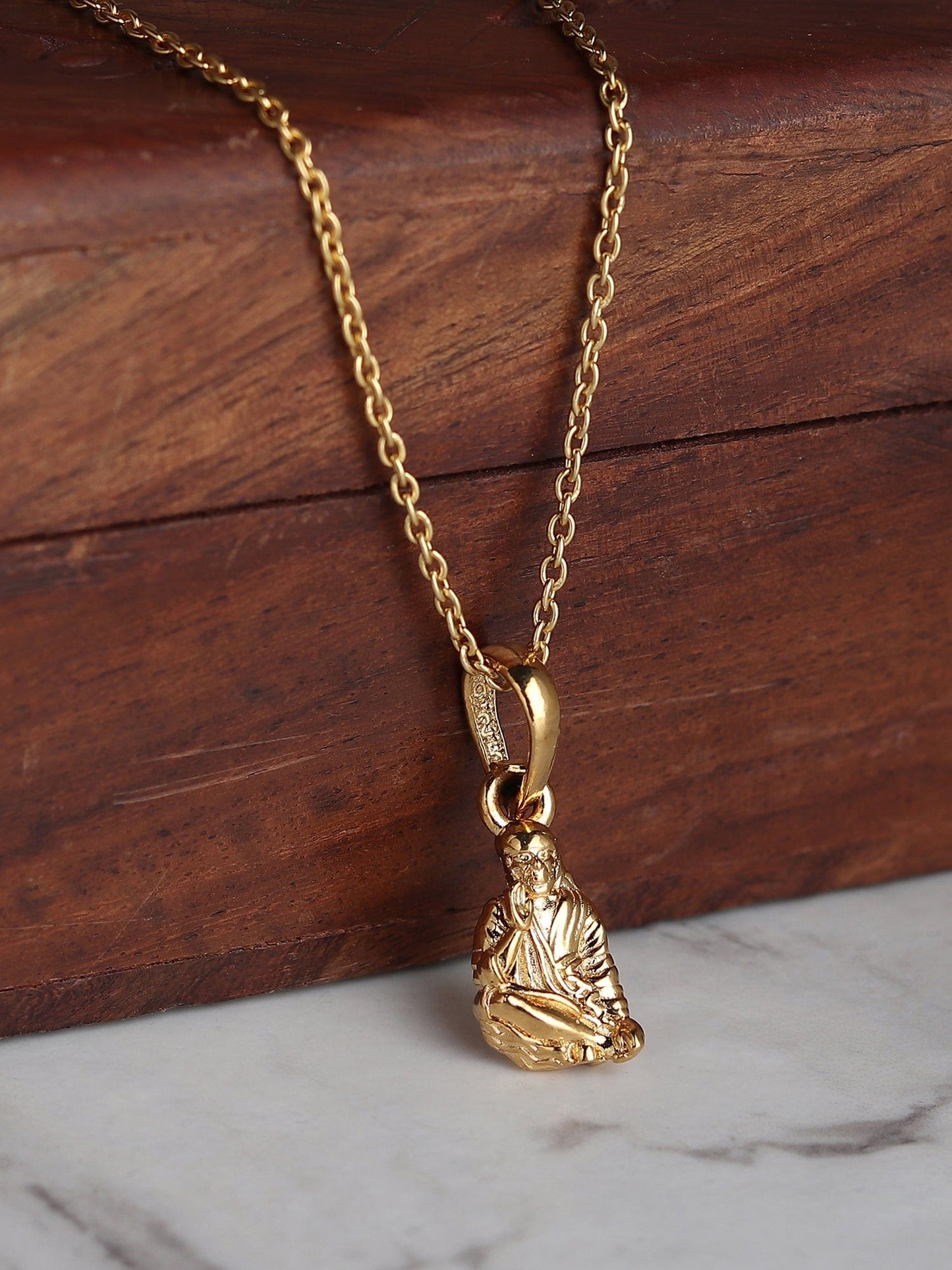 22CT Gold Plated Sterling Silver 92.5% Purity God Sai Baba Pendant with Rope Chain 22 Inches for Men by Akshat Sapphire MPSR7117_Gold