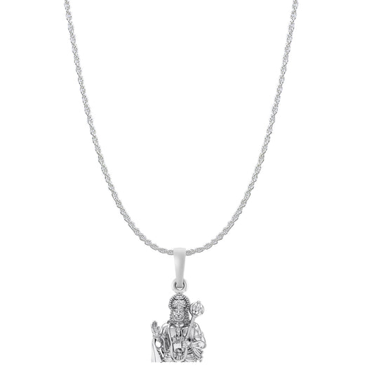 God Hanuman Chain Pendant (Pendant with Rope Chain- 22 inches) for Men & Women Pure Silver Lord bajrang bali Chain Locket for Good Health & Wealth