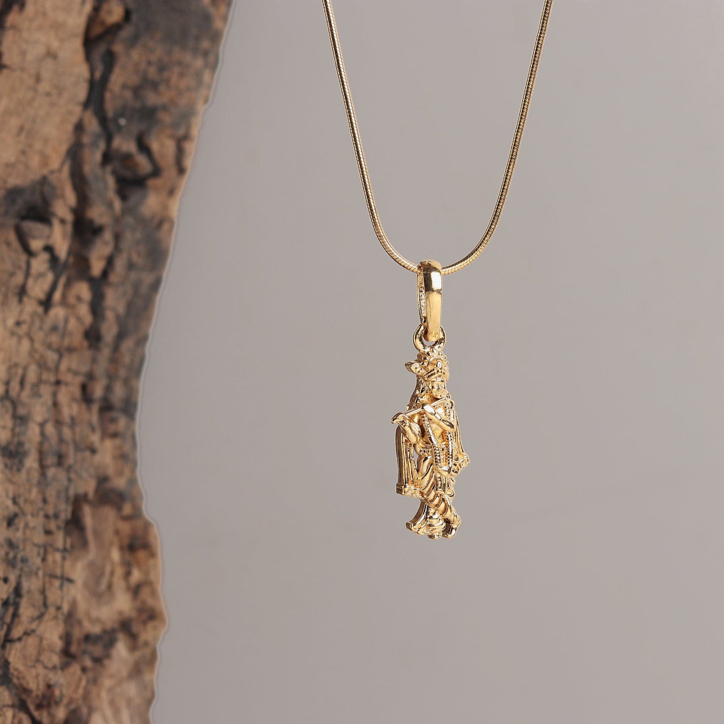 22CT Gold Plated Sterling Silver 92.5% Purity God Krishna Pendant with Rope Chain 22 Inches for Men by Akshat Sapphire MPSR7133_Gold