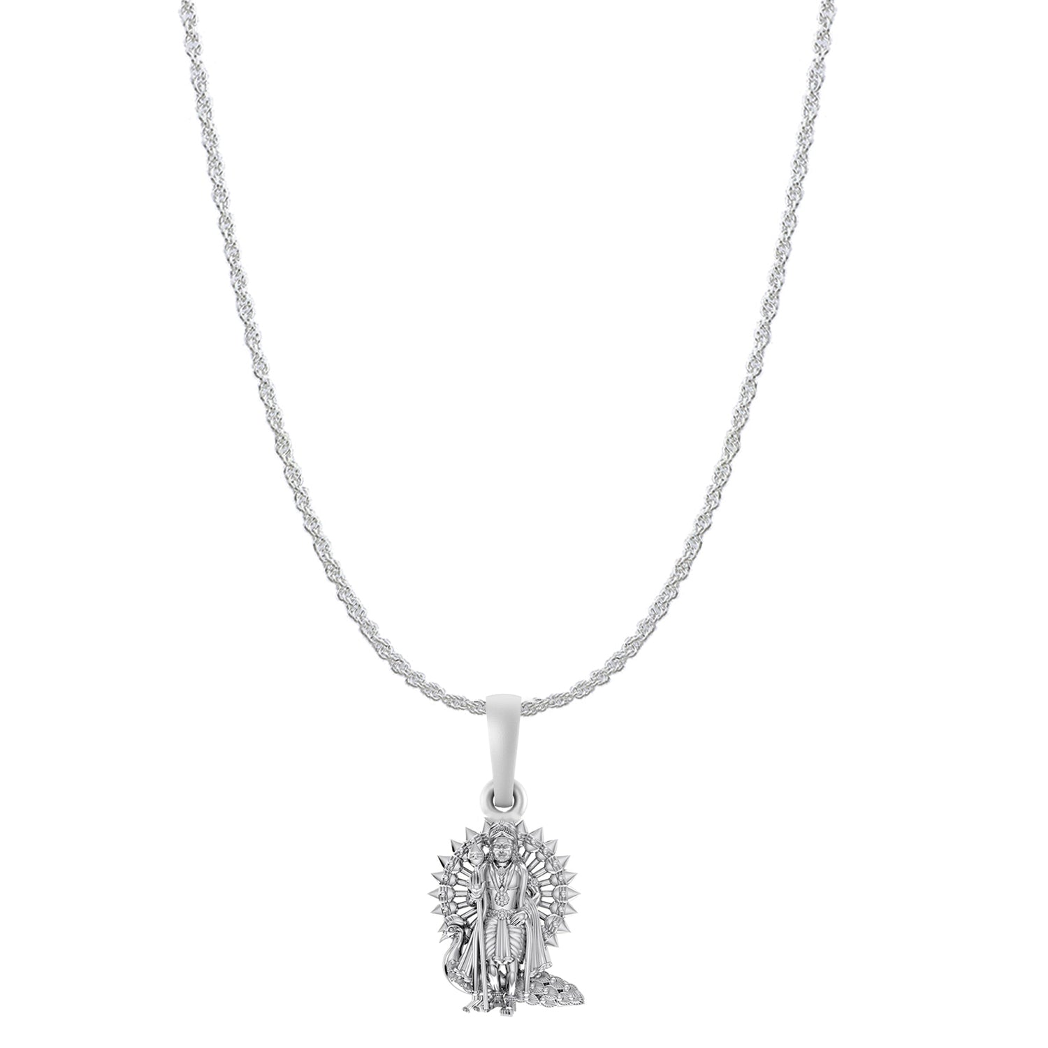 Akshat Sapphire Sterling Silver (92.5% purity) God Kartikeya Chain Pendant (Pendant with Rope Chain-22 inches) for Men & Women Pure Silver Lord Kartikeya Chain Locket for Good Health & Wealth
