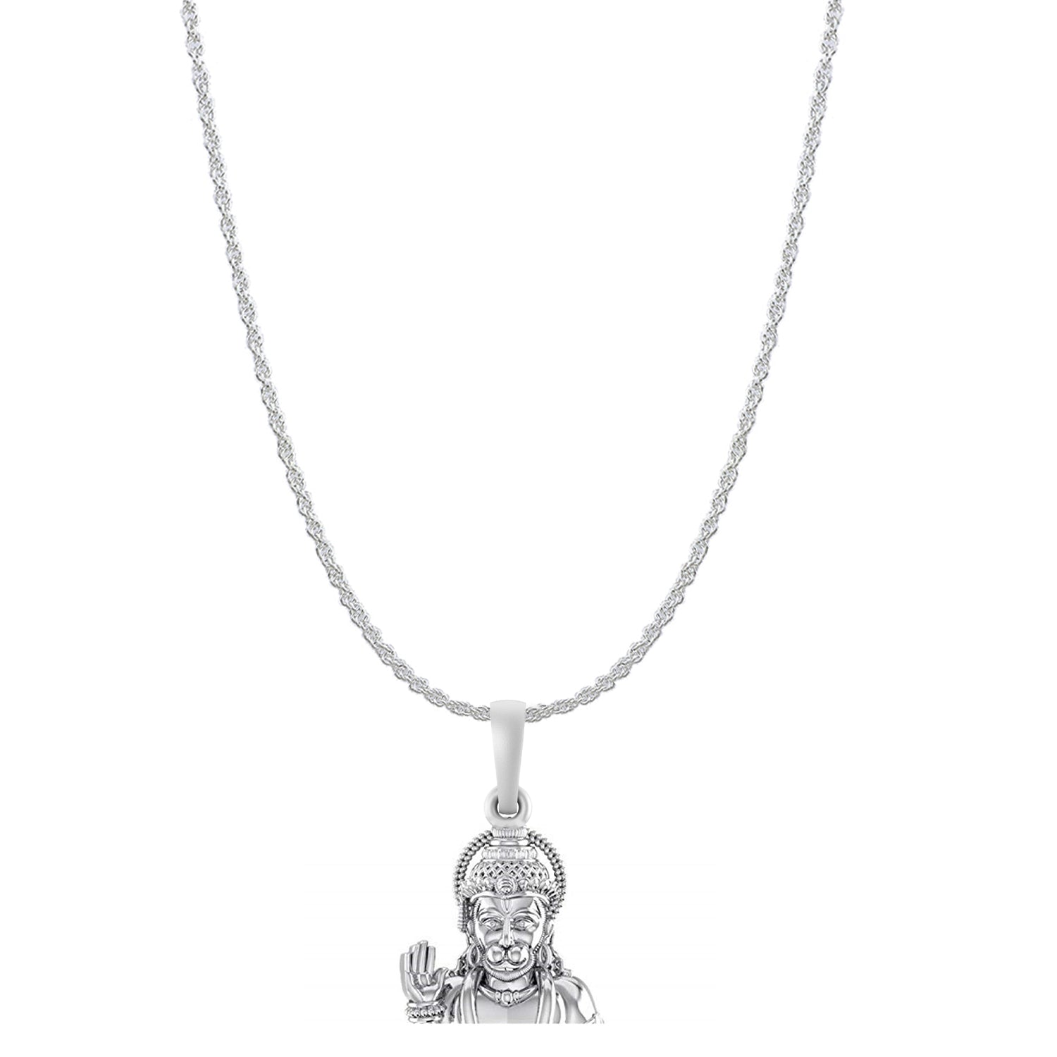 God Hanuman Chain Pendant (Pendant with Rope Chain- 22 inches) for Men & Women Pure Silver Lord bajrang bali Chain Locket for Good Health & Wealth