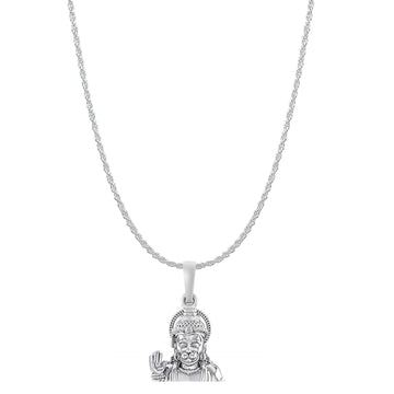 God Hanuman Chain Pendant (Pendant with Rope Chain- 22 inches) for Men & Women Pure Silver Lord bajrang bali Chain Locket for Good Health & Wealth