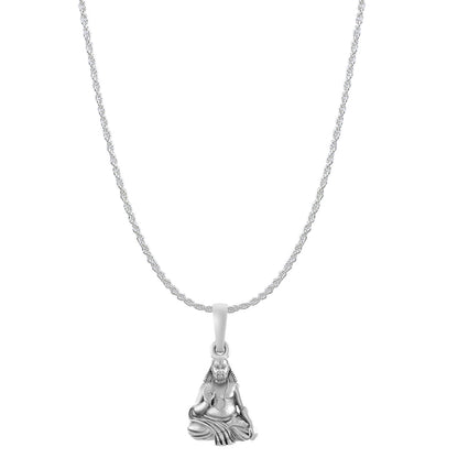 Akshat Sapphire Sterling Silver (92.5% purity) Spiritual Raghavendra Swamy (Pendant with Rope Chain-22 inches) for Men & Women Pure Silver religious Raghvendra Swami chain Locket for Good Health & Wealth