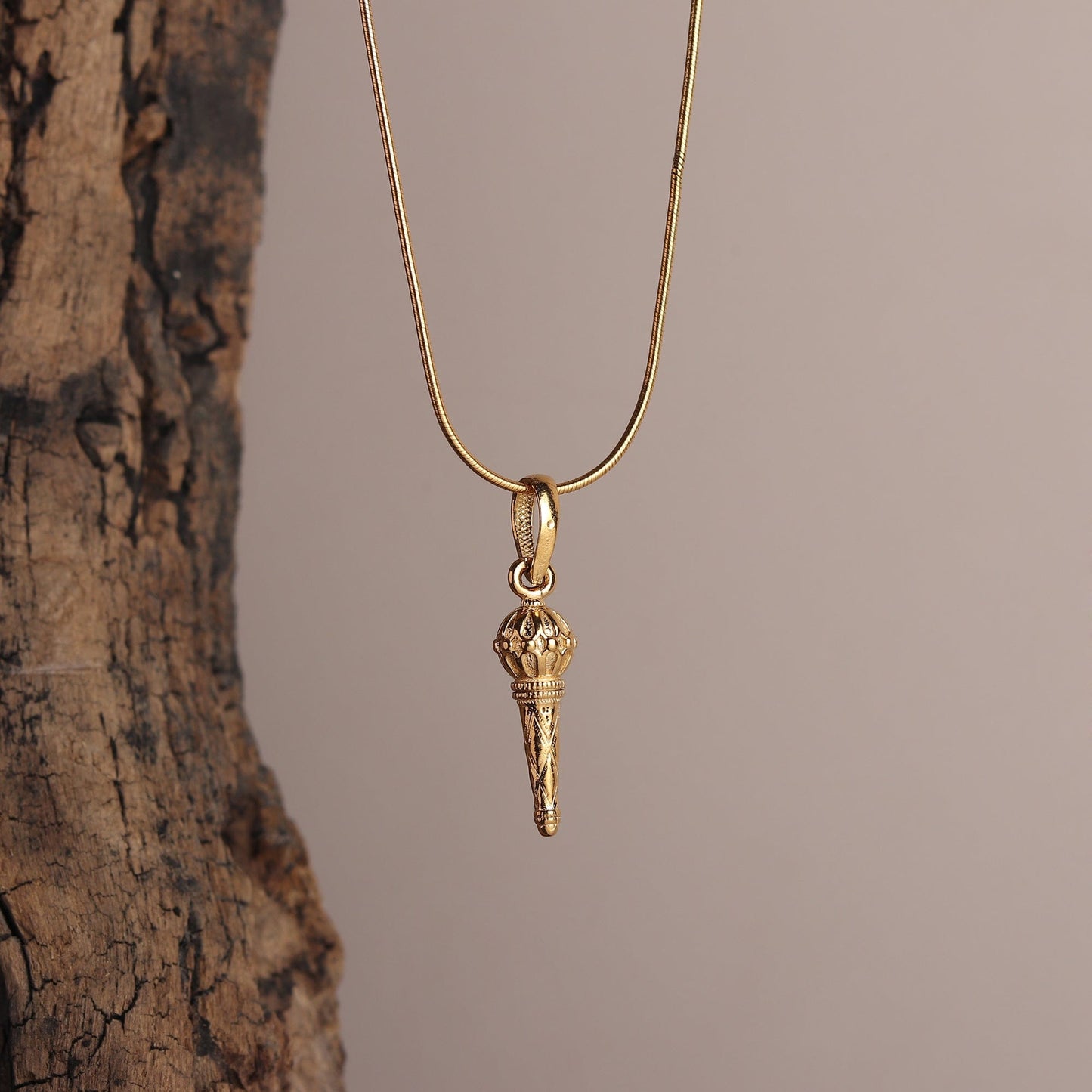 22KT Gold Plated Sterling Silver (92.5% Purity) Pure Silver God Hanuman/Bajrang Bali Gada Chain Pendant (Locket with Rope Chain- 22 inches) for Men