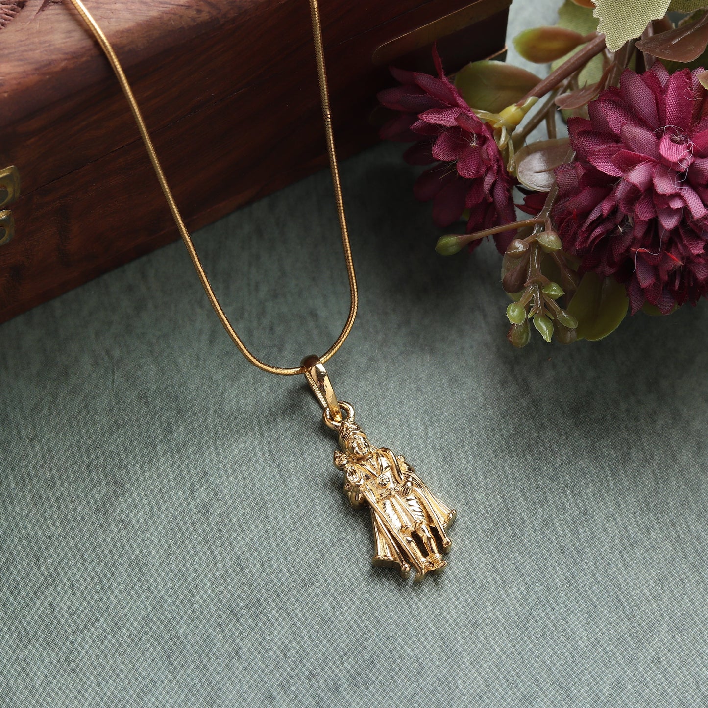 22CT Gold Plated Sterling Silver 92.5% Purity God Kartikeya Pendant with Rope Chain 22 Inches for Men by Akshat Sapphire MPSR7170_Gold