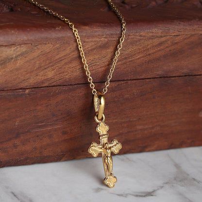 22CT Gold Plated Sterling Silver 92.5% Purity Jesus Cross Pendant with Rope Chain 22 Inches for Men by Akshat Sapphire MPSR7179_Gold