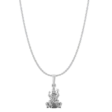 Goddess Maa Kamakshii Chain Pendant (Pendant with Rope Chain-22 inches) for Men & Women Pure Silver Lord Ma Kanchi Kamakshi Devi Chain Locket Kanchipuram for Good Health & Wealth