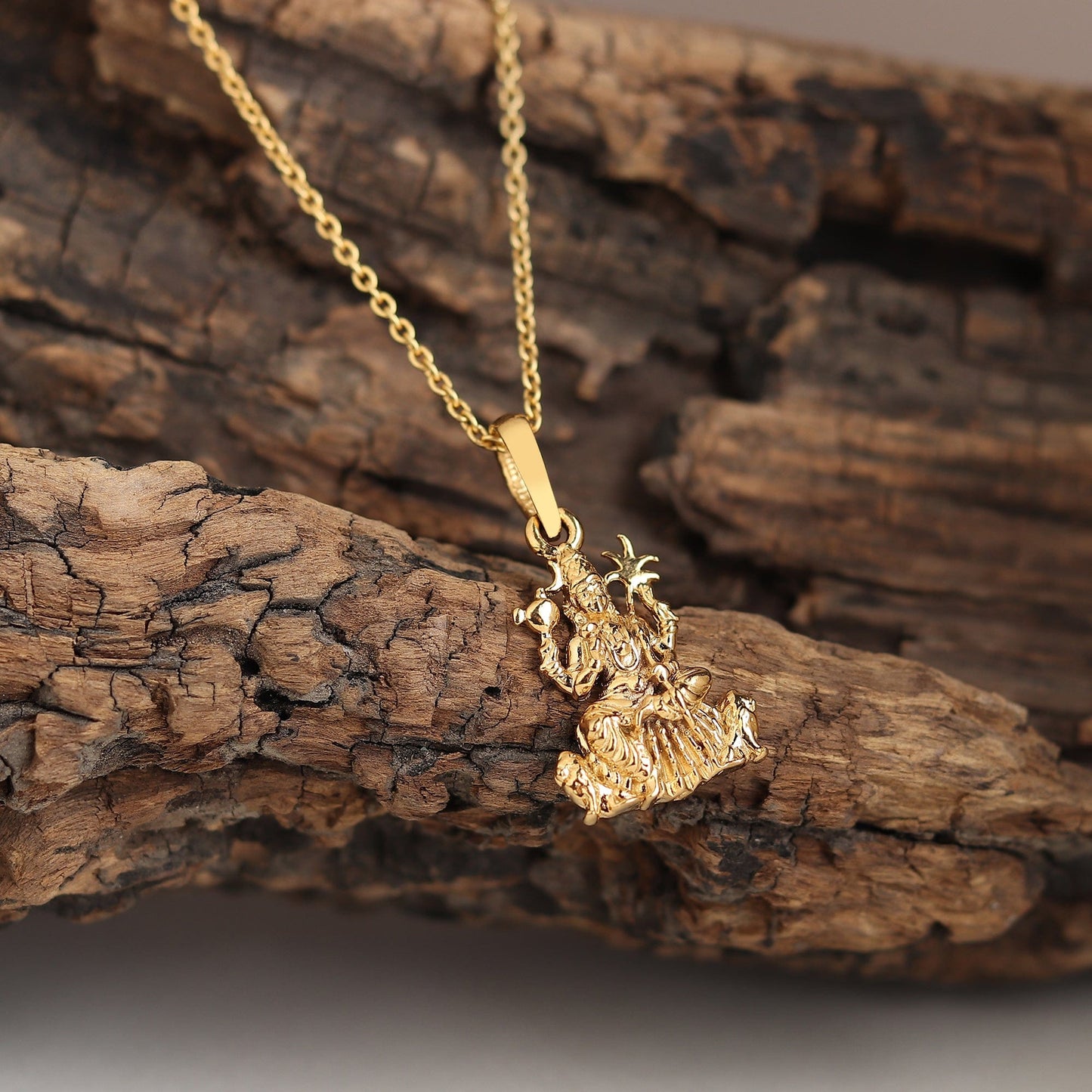 22CT Gold Plated Sterling Silver 92.5% Purity Goddess Kamakshi Devi Pendant with Rope Chain 22 Inches for Men by Akshat Sapphire MPSR7181_Gold