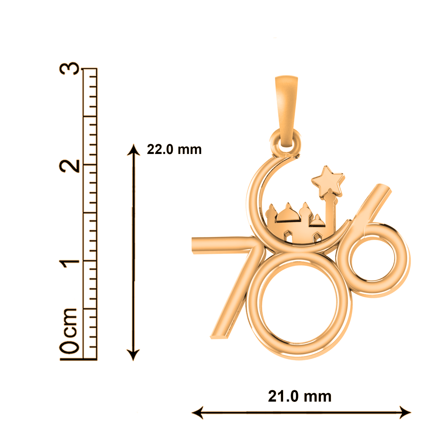 22KT Gold Plated Sterling Silver Religious and lucky 786 Chain Pendant (Locket with Rope Chain-22 inches) for Men and women