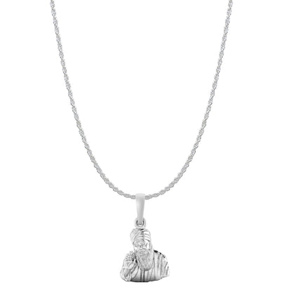 Guru Nanak Chain Pendant (Pendant with Rope Chain-22 inches) for Men and women Pure Silver spiritual Punjabi Sikh Sardar Baba Guru Nanak Chain Locket for Good Luck, Health & Wealth
