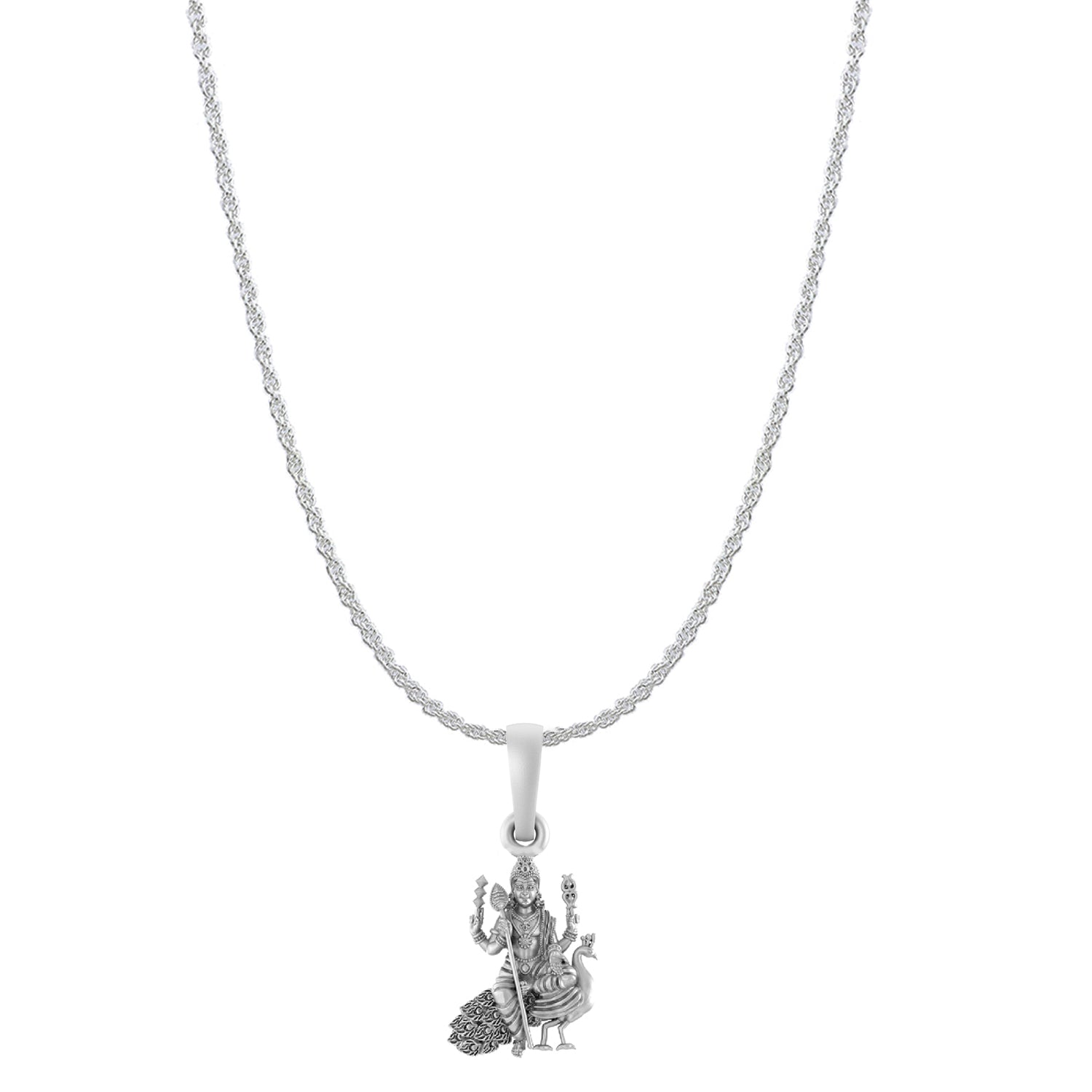 Akshat Sapphire Sterling Silver (92.5% purity) God Kartikeya Chain Pendant (Pendant with Rope Chain-22 inches) for Men & Women Pure Silver Lord Kartikeya Chain Locket for Good Health & Wealth