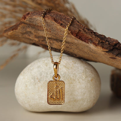 22KT Gold Plated Sterling Silver Religious God Allah Barkat Chain Pendant (Locket with Rope Chain-22 inches) for Men and women