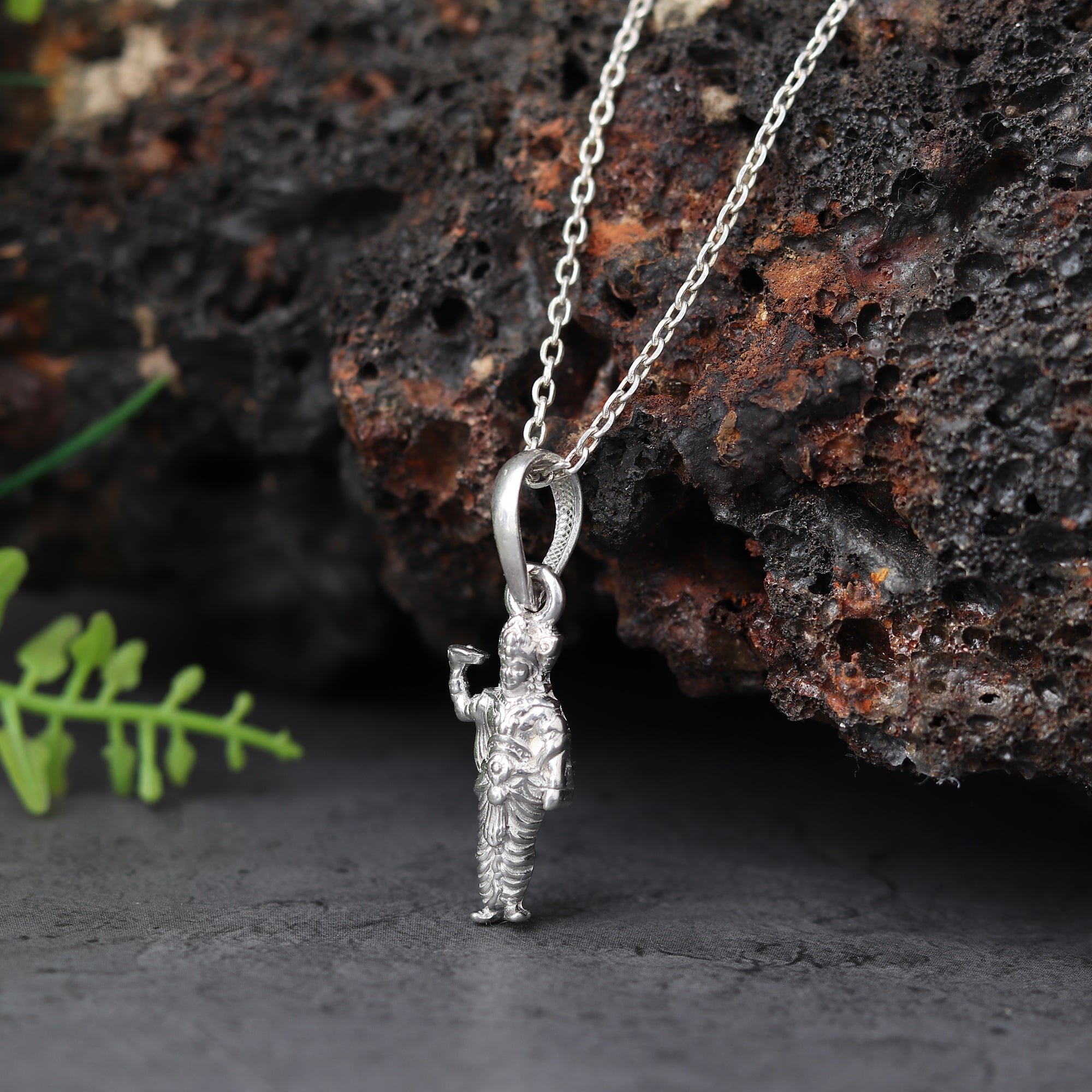 Akshat Sapphire Sterling Silver (92.5% purity) God Krishna Chain Pendant (Pendant with Rope Chain-22 inches) for Men & Women Pure Silver Lord Krishna Chain Locket for Good Health & Wealth
