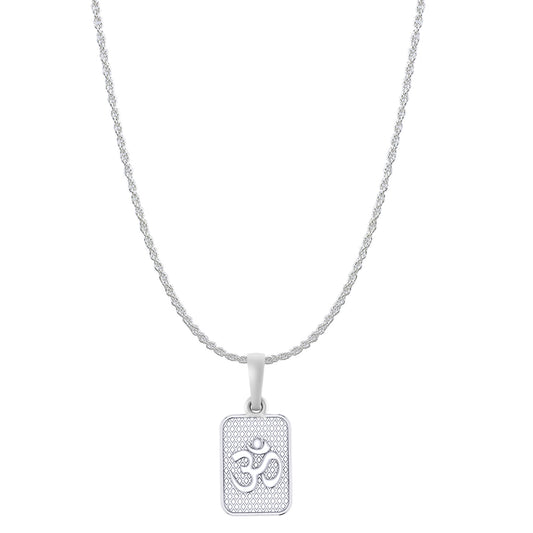 Akshat Sapphire Sterling Silver (92.5% purity) Spiritual OM Chain Pendant (Pendant with Rope Chain-22 inches) for Men & Women Pure Silver Divine OM Chain Locket for Health & Wealth
