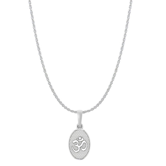 Akshat Sapphire Sterling Silver (92.5% purity) Spiritual OM Chain Pendant (Pendant with Rope Chain-22 inches) for Men & Women Pure Silver Divine OM Chain Locket for Health & Wealth