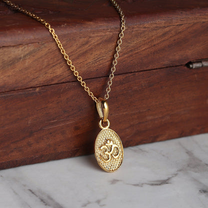 22KT Gold Plated Sterling Silver (92.5% Purity) Pure Silver Spiritual OM Chain Pendant (Locket with Rope Chain-22 inches) for Men & Women