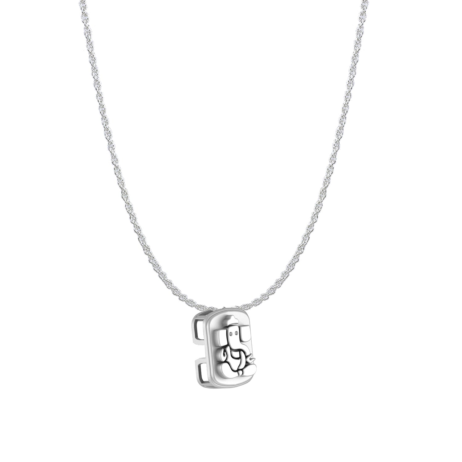 Akshat Sapphire Sterling Silver (92.5% purity) God Ganesha Chain Pendant (Pendant with Rope Chain-22 inches) for Men & Women Pure Silver Lord Ganapathy Chain Locket for Good Health & Wealth