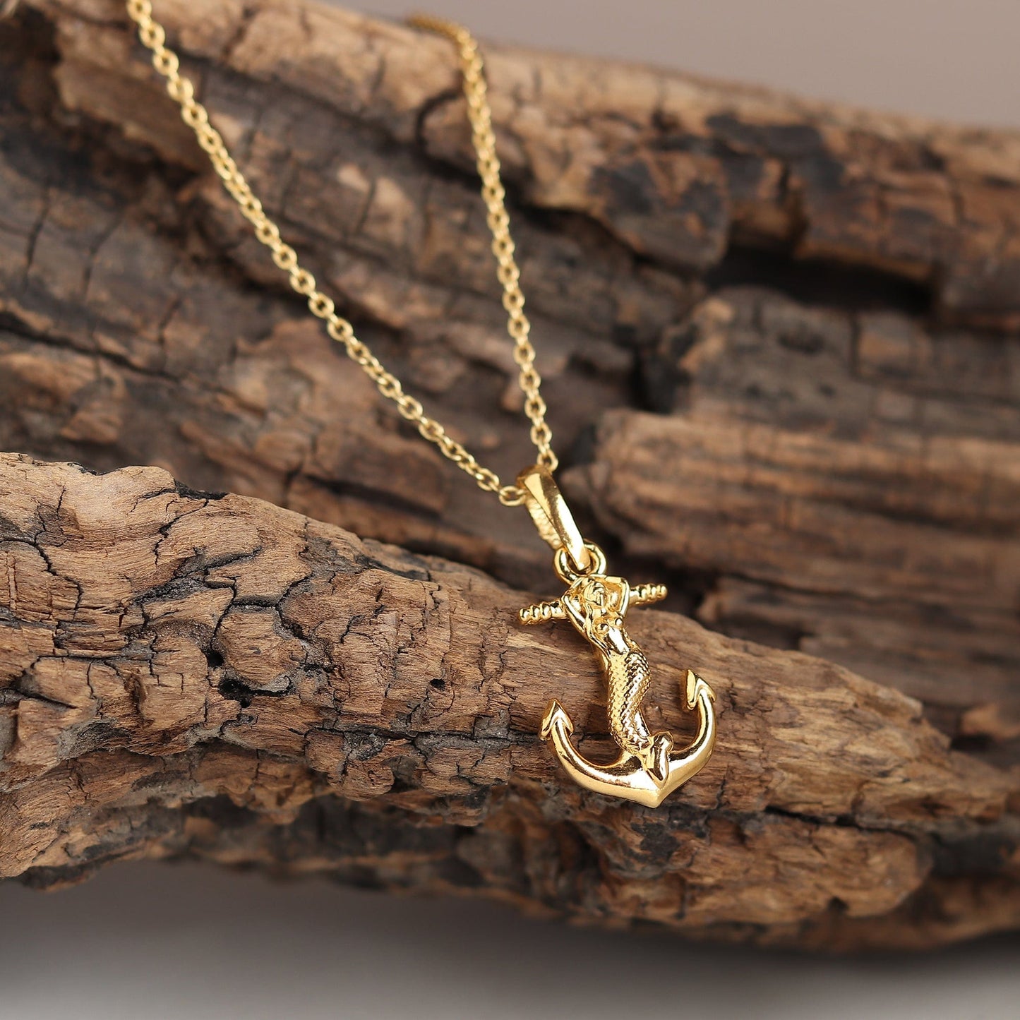 22KT Gold Plated Sterling Silver (92.5% Purity) Pure Silver Ship Anchor Chain Pendant (Locket with Rope Chain-22 inches) for Men & Women