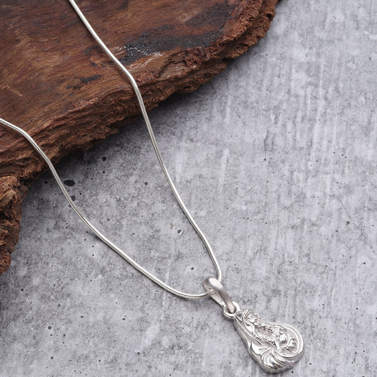 Akshat Sapphire Sterling Silver (92.5% purity) God Mother Mary chain Pendant (Pendant with Rope Chain-22 inches) for Men & Women Pure Silver Mother Marry chain Locket for Good Health & Wealth
