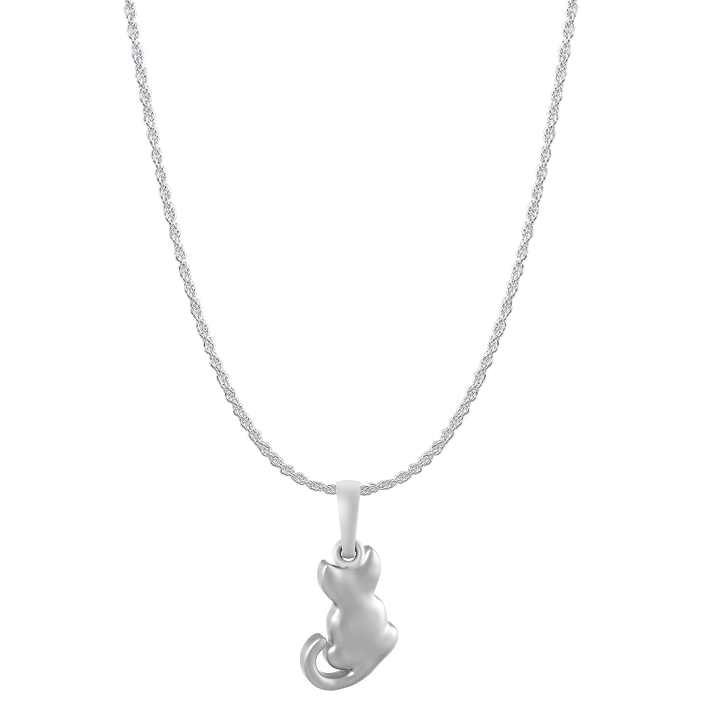 Akshat Sapphire Sterling Silver (92.5% purity) Stylish and Fashionable Cute Cat Chain Pendant (Pendant with Rope Chain-22 inches) for Men & Women Pure Silver Cat Chain Locket for Happiness and joy