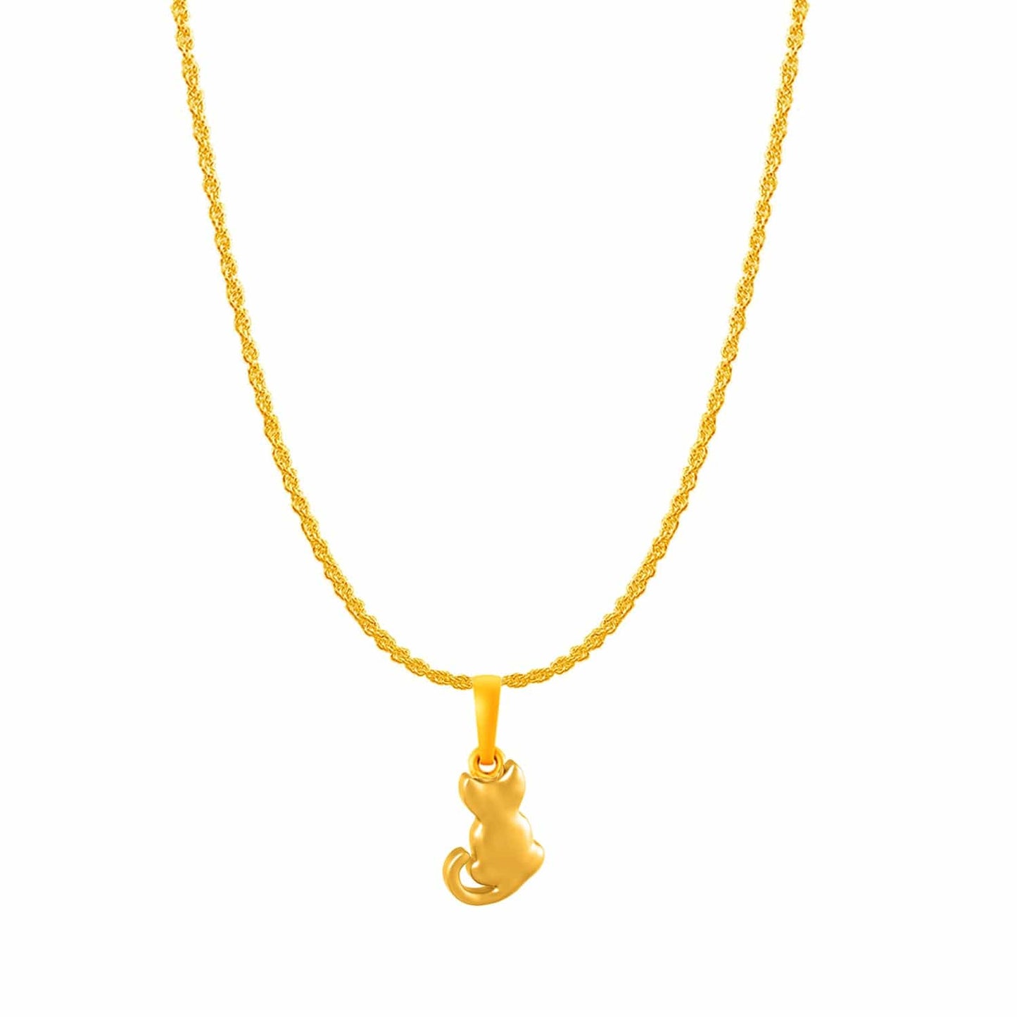 22KT Gold Plated Silver (92.5% Purity) Pure Silver Stylish and Fashionable Cute Cat Chain Pendant (Locket with Rope Chain-22 inches) for Men & Women