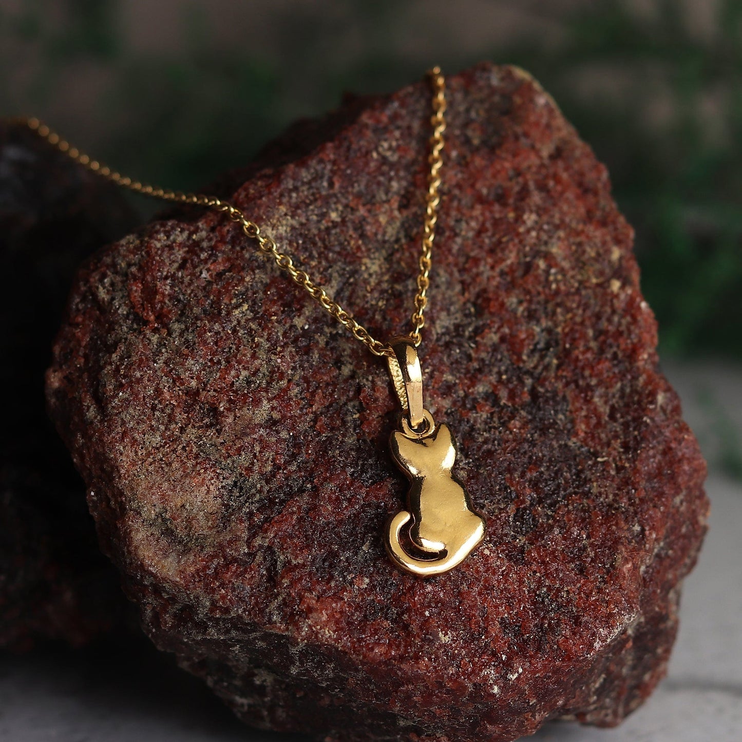 22KT Gold Plated Silver (92.5% Purity) Pure Silver Stylish and Fashionable Cute Cat Chain Pendant (Locket with Rope Chain-22 inches) for Men & Women