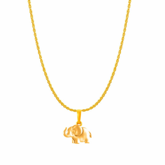 22KT Gold Plated Silver (92.5% Purity) Pure Silver Strength Symbolic Elephant Chain Pendant (Locket with Rope Chain-22 inches) for Men & Women