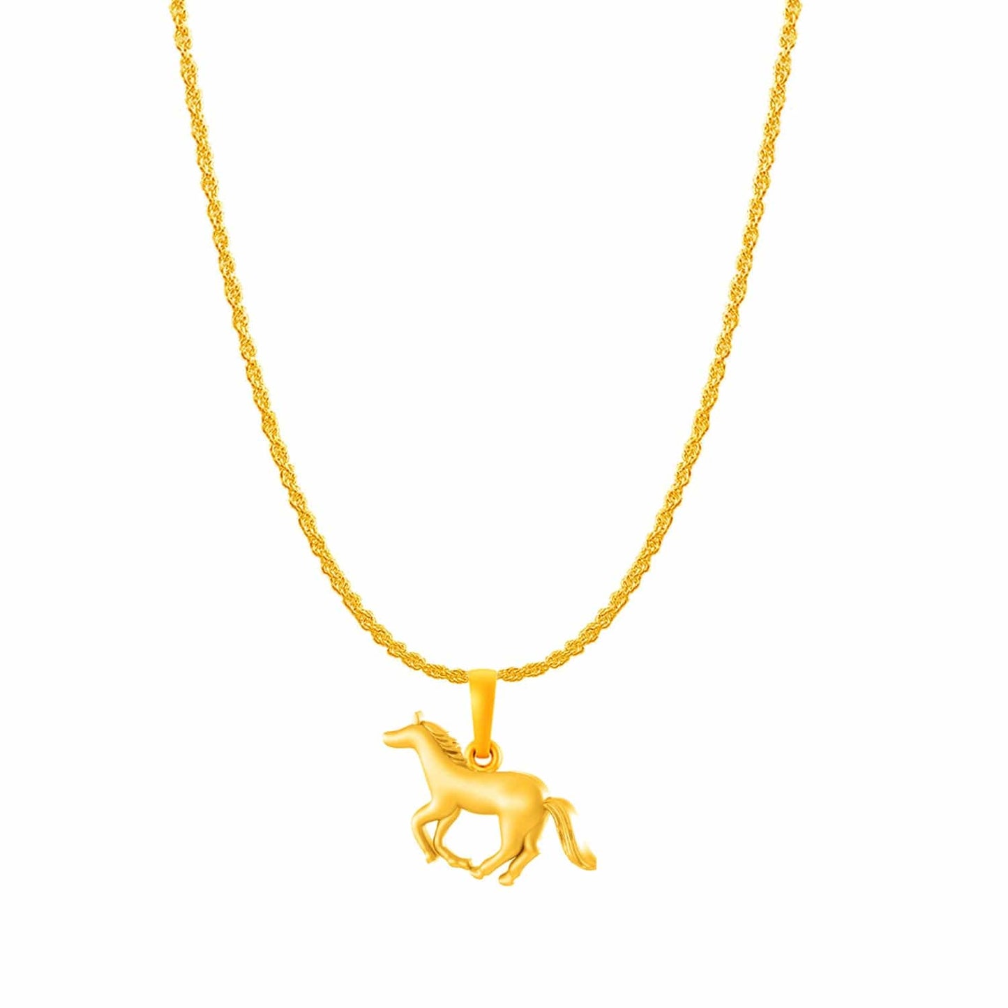 22KT Gold Plated Sterling Silver (92.5% Purity) Pure Silver Strength Symbolic Horse Chain Pendant (Locket with Rope Chain-22 inches) for Men & Women