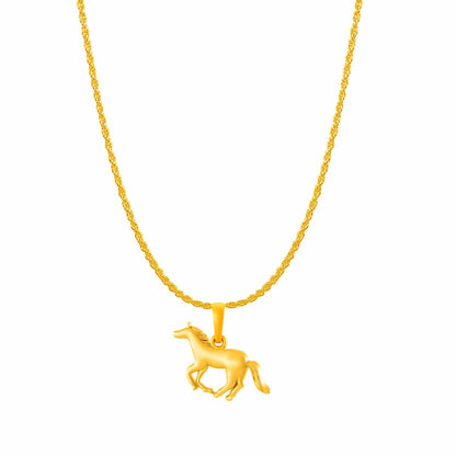22KT Gold Plated Sterling Silver (92.5% Purity) Pure Silver Strength Symbolic Horse Chain Pendant (Locket with Rope Chain-22 inches) for Men & Women