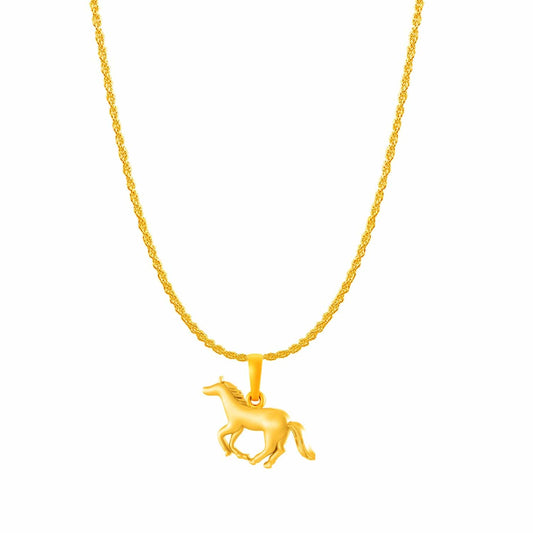 22KT Gold Plated Sterling Silver (92.5% Purity) Pure Silver Strength Symbolic Horse Chain Pendant (Locket with Rope Chain-22 inches) for Men & Women