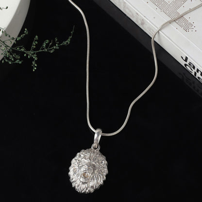 Sterling Silver (92.5% Purity) Pure Silver God Vishnu Narsimha Chain Pendant (Locket with Rope Chain-22 inches) for Men & Women