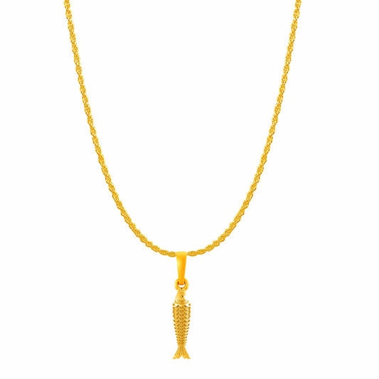 22KT Gold Plated Silver (92.5% Purity) Pure Silver Stylish and Fashionable Fish Chain Pendant (Locket with Rope Chain-22 inches) for Men & Women