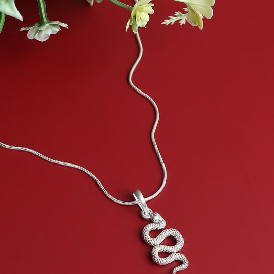 Stylish snake Pure Silver 92.5% purity Chain pendant by Akshat Sapphire snake Pendant (Pendant with Rope Chain-22 inches)