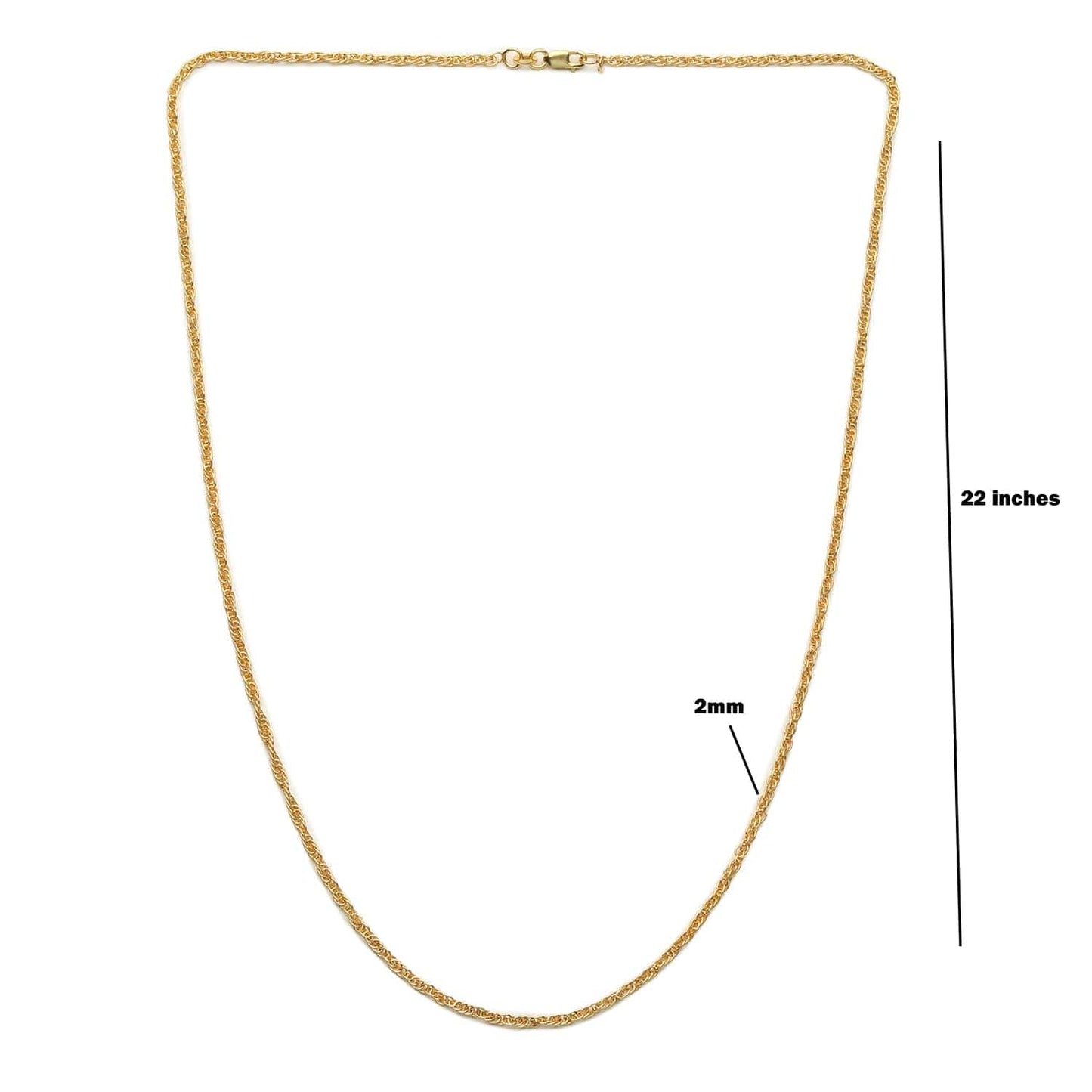 22KT Gold Plated Sterling Silver Spiritual Vel Pandel Pure Silver (92.5% Purity) Chain with Vel Pandel Pendant (Pendant with Rope Chain-22 inches)