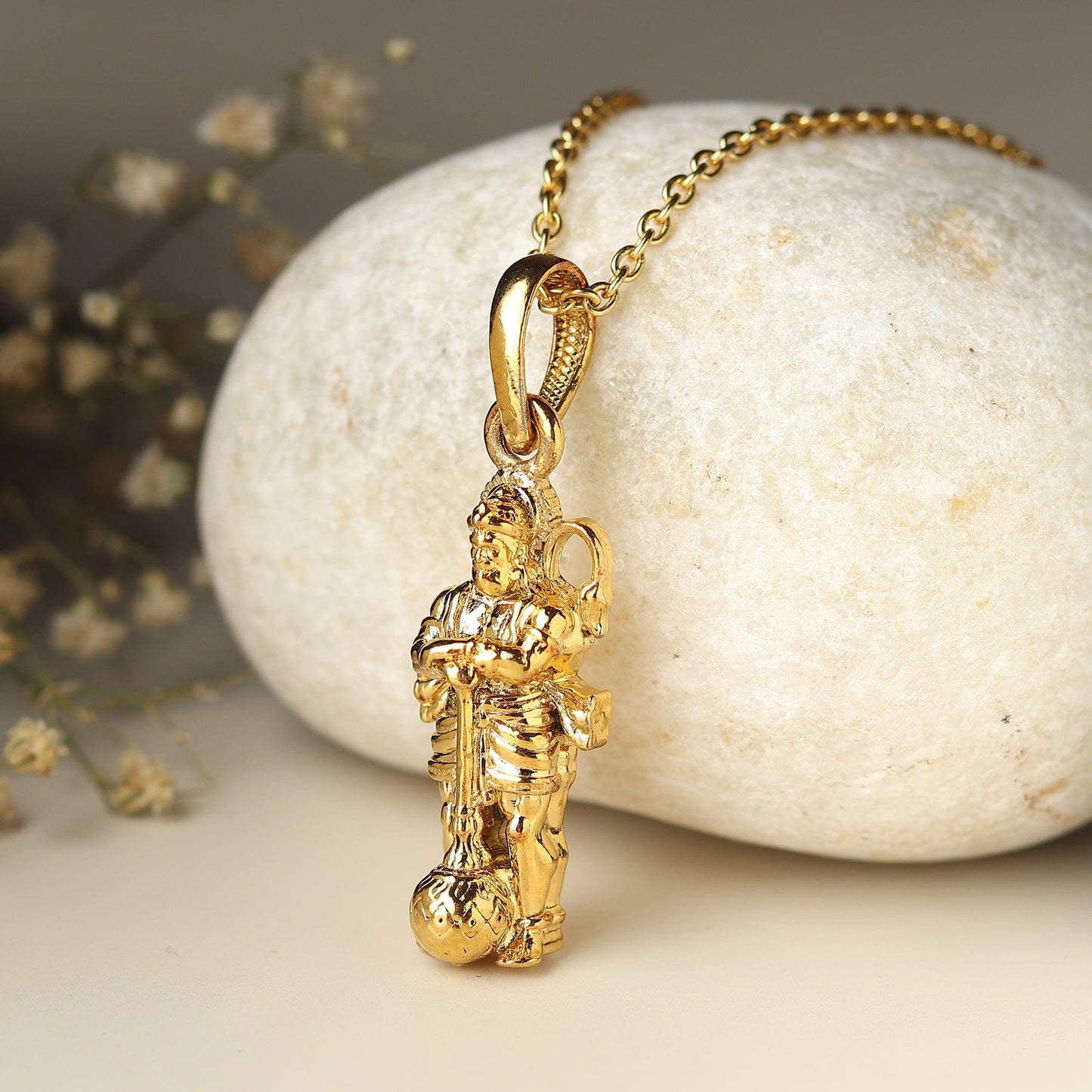 22KT Gold Plated Sterling Silver God Hanuman/Bajrang Bali Pure Silver (92.5% Purity) Chain with (Pendant with Rope Chain-22 inches)