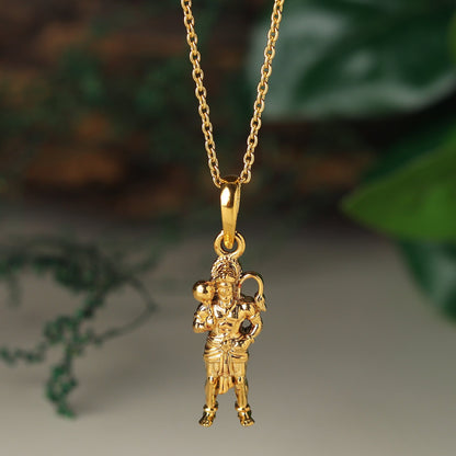 22KT Gold Plated Sterling Silver God Hanuman/Bajrang Bali Pure Silver (92.5% Purity) Chain with (Pendant with Rope Chain-22 inches)