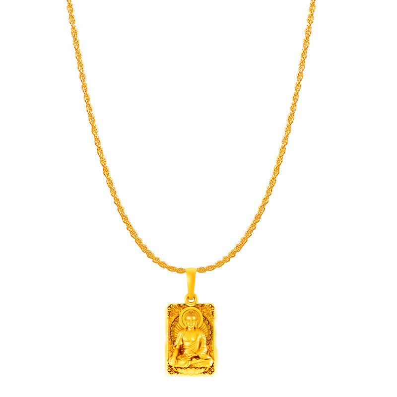Akshat Sapphire 24KT Gold Plated Sterling Silver (92.5% purity) Spiritual God Gautam Buddha Chain Pendant (Pendant with Rope Chain-22 inches) for Men & Women Pure Silver religious Gautam buddh Chain Locket for Good Health & Wealth