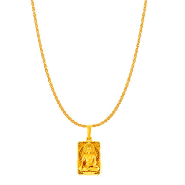 Akshat Sapphire 24KT Gold Plated Sterling Silver (92.5% purity) Spiritual God Gautam Buddha Chain Pendant (Pendant with Rope Chain-22 inches) for Men & Women Pure Silver religious Gautam buddh Chain Locket for Good Health & Wealth