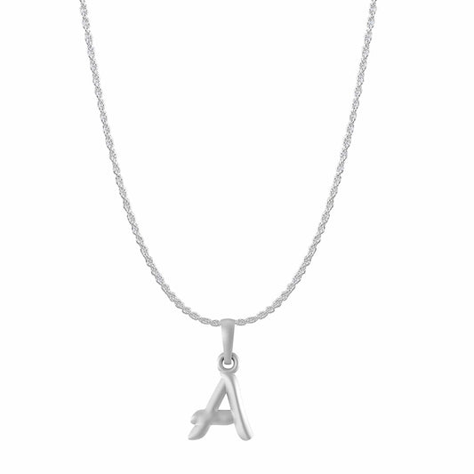 Akshat Sapphire Sterling Silver (92.5% purity) precious Name alphabet chain pendant (Pendnat with rope chain- 22 Inches) pure silver designer alphabet chain locket